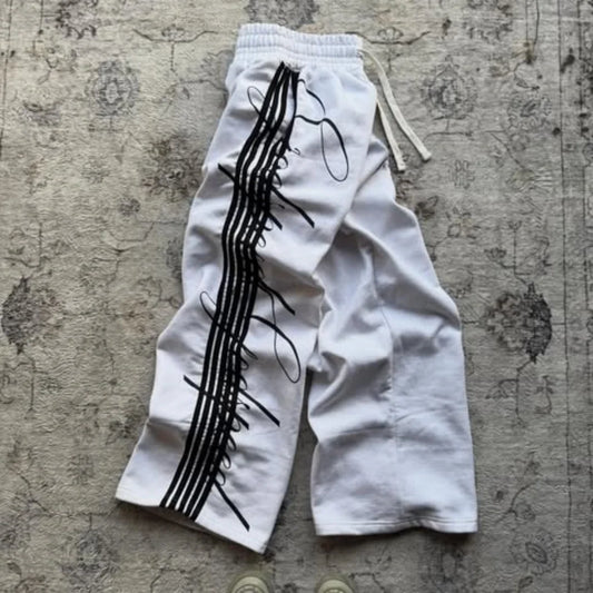 cursive striped sweats